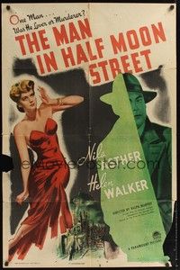 5b547 MAN IN HALF MOON STREET style A 1sh '44 lover or murderer, art of Nils Asther & Helen Walker!