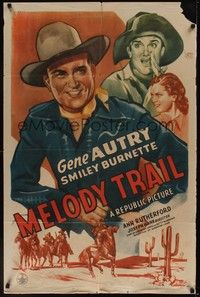 5b563 MELODY TRAIL 1sh R43 art of Gene Autry, Smiley Burnette & Ann Rutherford!