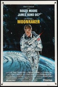 5b578 MOONRAKER style A int'l teaser 1sh '79 art of Roger Moore as James Bond by Gouzee!