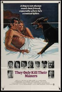 5b827 THEY ONLY KILL THEIR MASTERS int'l 1sh '72 art of James Garner & Doberman Pincer dog in bed!