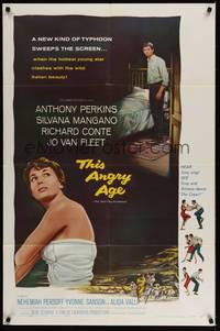 5b831 THIS ANGRY AGE 1sh '58 Anthony Perkins & sexy Silvana Mangano in towel!