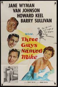 5b839 THREE GUYS NAMED MIKE 1sh '51 Jane Wyman, Van Johnson, Howard Keel, Barbara Billingsley!