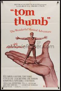 5b852 TOM THUMB 1sh R70 George Pal, great artwork of tiny Russ Tamblyn by Reynold Brown!