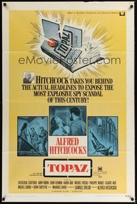 5b858 TOPAZ 1sh '69 Alfred Hitchcock, John Forsythe, most explosive spy scandal of this century!