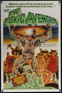 5b862 TOXIC AVENGER int'l 1sh '85 Troma, nuclear waste transformed him, cool sci-fi art by Blaize!