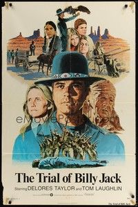 5b868 TRIAL OF BILLY JACK int'l 1sh '75 cool Larry Salk art of Tom Laughlin as Billy Jack!