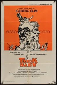 5b870 TRICK BABY 1sh '73 Iceberg Slim, Kiel Martin, cool artwork of cast!