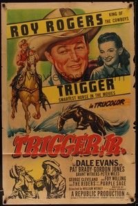 5b872 TRIGGER JR. 1sh '50 artwork of smiling Roy Rogers & Dale Evans!