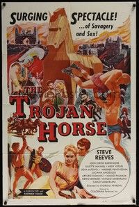 5b873 TROJAN HORSE 1sh '62 mighty Steve Reeves in a surging spectacle of savagery & sex!