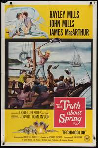 5b879 TRUTH ABOUT SPRING 1sh '65 Richard Thorpe directed, Hayley Mills w/father John Mills!