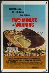 5b886 TWO MINUTE WARNING 1sh '76 Charlton Heston, John Cassavetes, sniper at football game!