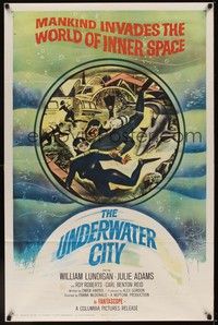 5b895 UNDERWATER CITY 1sh '62 William Lundigan, the world of inner space, scuba diving sci-fi!