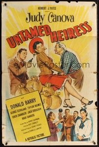 5b896 UNTAMED HEIRESS 1sh '54 art of wacky Judy Canova, Red Barry, George Cleveland!