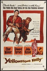 5b986 YELLOWSTONE KELLY 1sh '59 Clint Walker in the title role, Edward Byrnes!