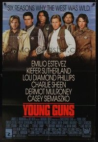 5b993 YOUNG GUNS 1sh '88 Emilio Estevez, Charlie Sheen, Kiefer Sutherland,Lou Diamond Phillips!