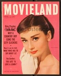 5d132 MOVIELAND magazine January 1957 close portrait of beautiful Audrey Hepburn from Funny Face!