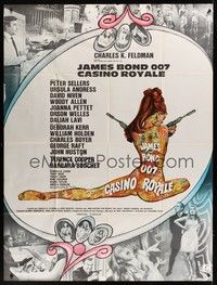 5h444 CASINO ROYALE French 1p '67 all-star Bond spy spoof, sexy psychedelic art + photo montage!