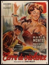 5h448 CITY OF VIOLENCE French 1p '51 art of sexy Maria Montez in showgirl outfit + guy with gun!