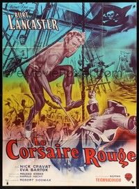 5h458 CRIMSON PIRATE French 1p R60s different art of barechested Burt Lancaster swinging on rope!