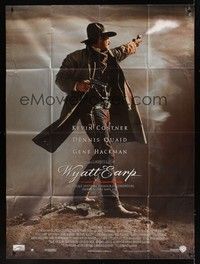 5h695 WYATT EARP French 1p '94 full-length image of cowboy Kevin Costner shooting gun!