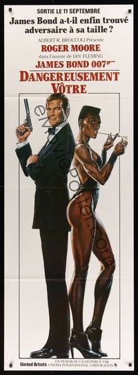 5h353 VIEW TO A KILL French door-panel '85 art of Roger Moore as James Bond 007 by Daniel Gouzee!