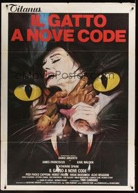 5h096 CAT O' NINE TAILS Italian 1p R1970s Dario Argento Il Gatto a Nove Code, cat & strangling art!