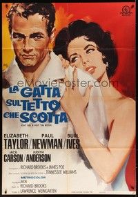 5h097 CAT ON A HOT TIN ROOF Italian 1p R66 Campeggi art of Elizabeth Taylor & Paul Newman!