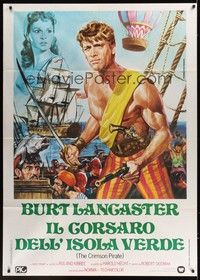 5h104 CRIMSON PIRATE Italian 1p R70s great art of barechested Burt Lancaster with sword & musket!