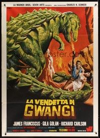 5h214 VALLEY OF GWANGI Italian 1p '69 cool different art of man & woman w/dinosaur by Franco!