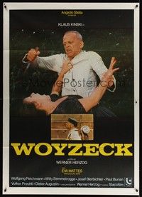 5h219 WOYZECK Italian 1p '79 Werner Herzog, c/u of crazed Klaus Kinski about to stab Eva Mattes!