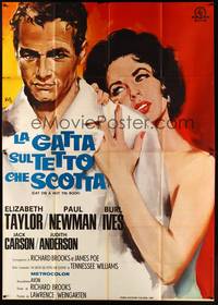 5h232 CAT ON A HOT TIN ROOF Italian 2p R66 best art of Elizabeth Taylor & Paul Newman by Nano!