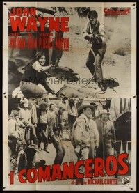 5h237 COMANCHEROS Italian 2p R64 John Wayne, directed by Michael Curtiz, different photo montage!