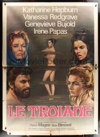 5h318 TROJAN WOMEN Italian 2p '72 Katharine Hepburn, Michael Cacoyannis, different Colizzi art!