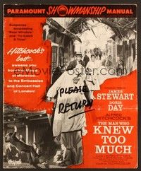 5j631 MAN WHO KNEW TOO MUCH pressbook '56 Alfred Hitchcock, husband & wife Jimmy Stewart & Day!