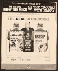 5j632 MAN WHO KNEW TOO MUCH/TROUBLE WITH HARRY pressbook '63 images of Alfred Hitchcock!