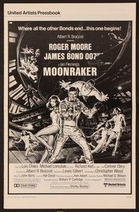 5j663 MOONRAKER pressbook '79 art of Roger Moore as James Bond & sexy space babes by Gouzee!