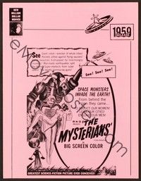 5j676 MYSTERIANS pressbook '59 Ishiro Honda, they're abducting Earth's women & leveling its cities!