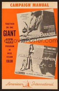 5j679 NAKED PARADISE/FLESH & THE SPUR pressbook '50s artwork of sexy girls in peril!