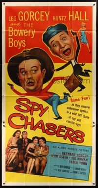 5p681 SPY CHASERS 3sh '55 Bowery Boys, Leo Gorcey, Bernard Gorcey, Sig Ruman