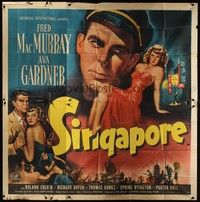 5p234 SINGAPORE 6sh '47 artwork of sexy full-length Ava Gardner + seaman Fred MacMurray with gun!