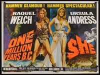 5t169 ONE MILLION YEARS B.C./SHE British quad '60s Raquel Welch & Ursula Andress, sexy double-bill