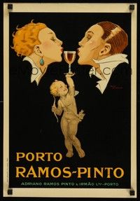 5t128 PORTO RAMOS-PINTO French '70s great Rene Vincent ar of couple drinking wine!