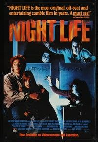 5t218 NIGHT LIFE video 1sh '89 David Acomba, wacky horror image of zombies in bathroom!