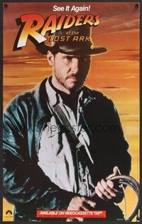 5t408 RAIDERS OF THE LOST ARK video special 18x28 '81 great image of adventurer Harrison Ford!