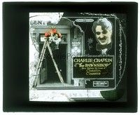 5v179 PAWNSHOP glass slide R20s great image of Charlie Chaplin on ladder cleaning light fixture!