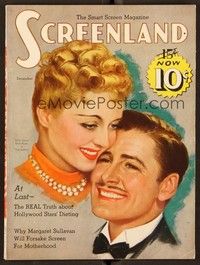 5v081 SCREENLAND magazine December 1938 art of Bette Davis & Errol Flynn by Marland Stone!