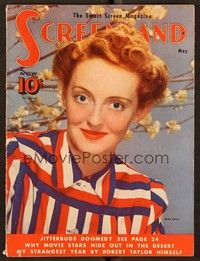 5v086 SCREENLAND magazine May 1939 portrait of Bette Davis in patriotic shirt by Hurrell!