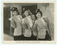 6a246 HOW'S ABOUT IT 8x10 still '43 Andrews Sisters wearing cool hats sticking their thumbs out!