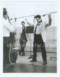 6a271 JAILHOUSE ROCK deluxe candid 8x10 still '57 Elvis Presley during recording session in studio!