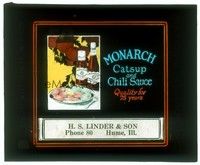 6b191 MONARCH CATSUP & CHILI SAUCE glass slide '20s art of the condiments, quality for 75 years!